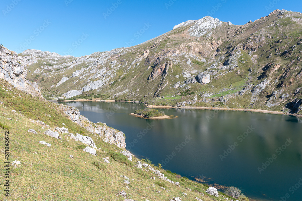 Lago del Valle lake in Somiedo Natural Park, Asturias, Spain	