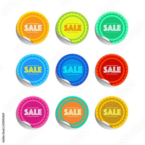set of colored circle sale stickers