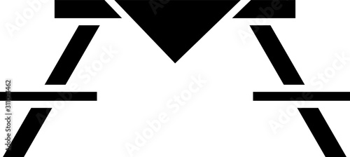 Black Picnic table with benches on either side of the table icon isolated on white background.  Vector Illustration