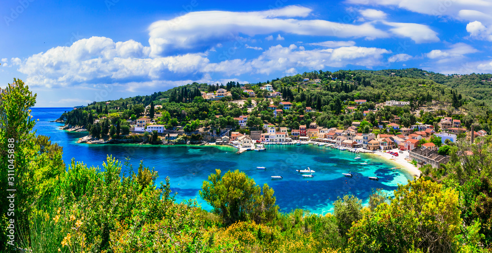 Small picturesque island Paxos with beautiful scenic beaches and villages. Ionian islands of Greece