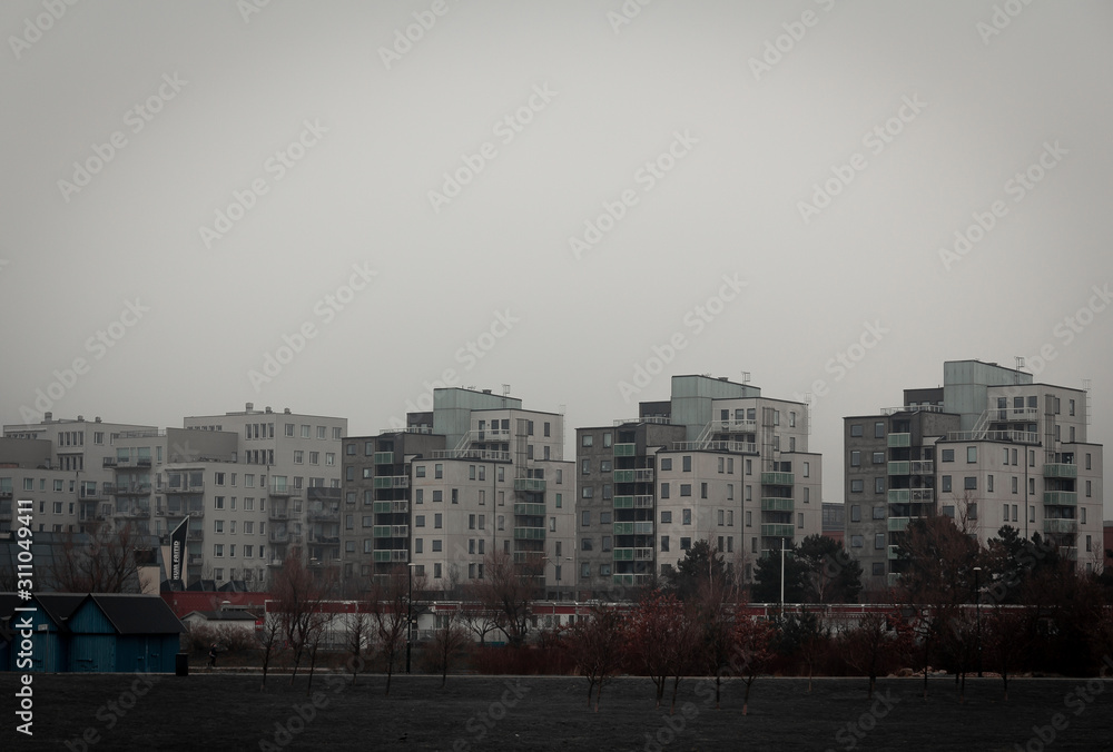 Some modern apartment buildings on an overcast winter day in Malmö, Sweden Some modern apartment buildings on an overcast winter day in Malmö, Sweden