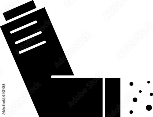 Black Inhaler icon isolated on white background. Breather for cough relief, inhalation, allergic patient. Medical allergy asthma inhaler spray.  Vector Illustration