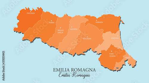 Emilia Romagna vector map divided into provinces photo