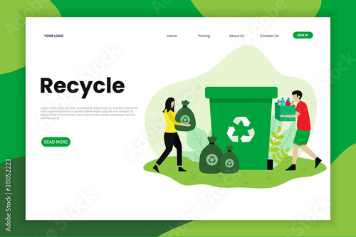 Sorting Trash for Recycle Landing Page. This design can be used for websites, landing pages, UI, mobile applications, posters, banners