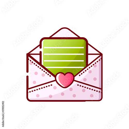 Vector icon letter in envelope. Romanic wedding invitations, Valentine's Day. Love and marriage. An isolated object on a white background. Linear style.