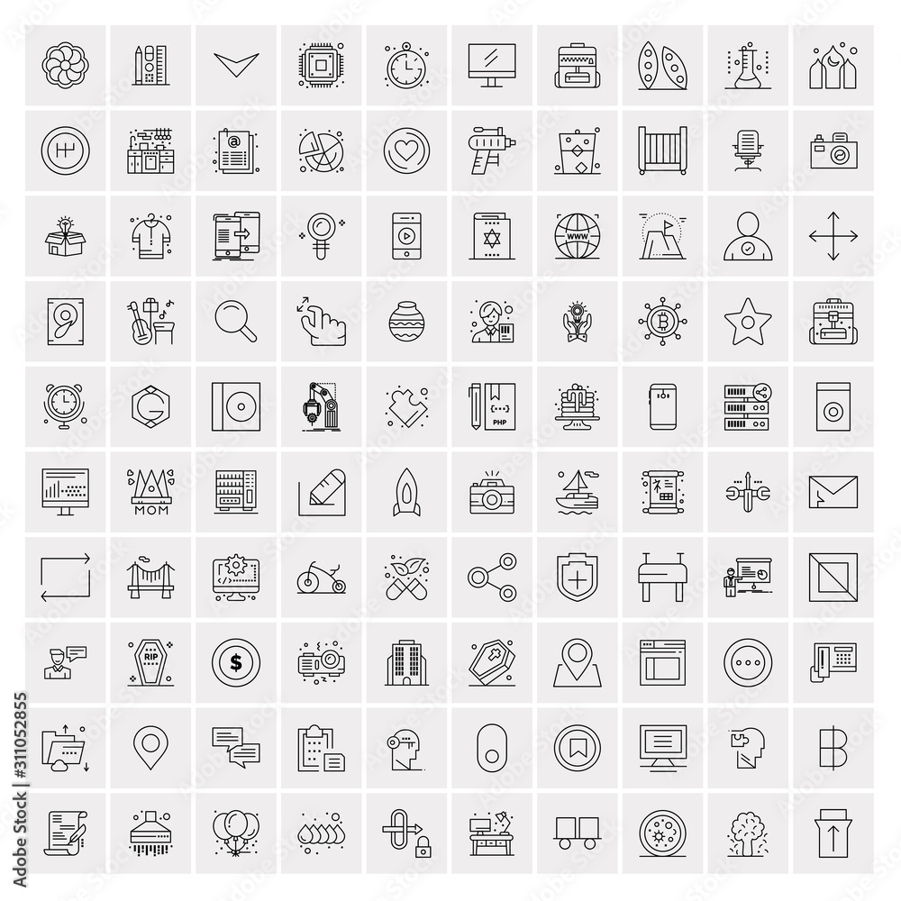 Pack of 100 Universal Line Icons for Mobile and Web - obrazy, fototapety, plakaty 