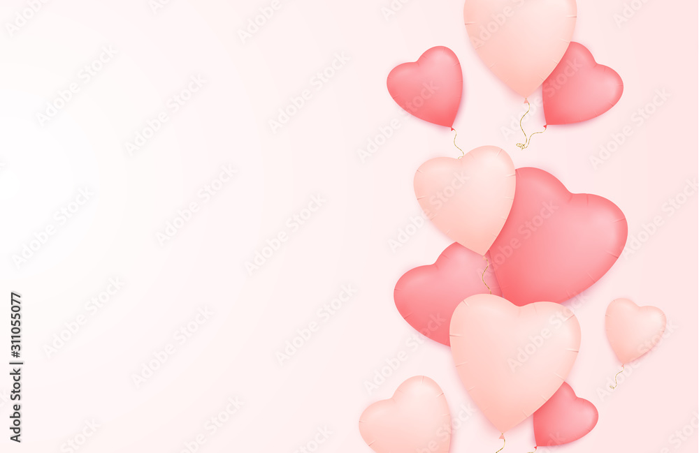 Valentine day banner with heart shape balloons. Valentine's day sale poster.