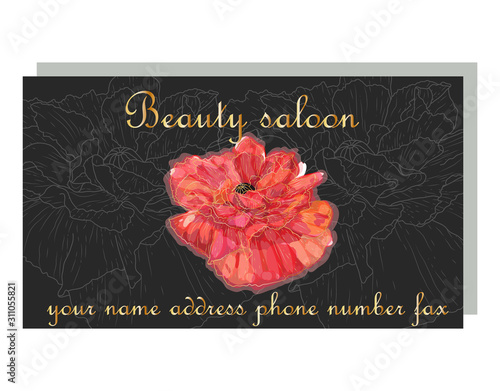 Cards with the image with red poppies. business card for a beauty salon with golden poppies, stylish design.