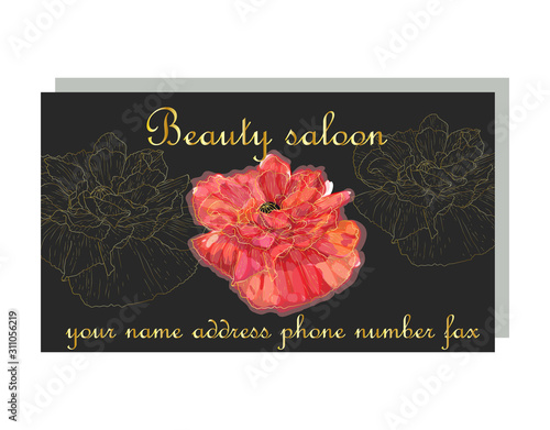 Cards with the image with red poppies. business card for a beauty salon with golden poppies, stylish design.