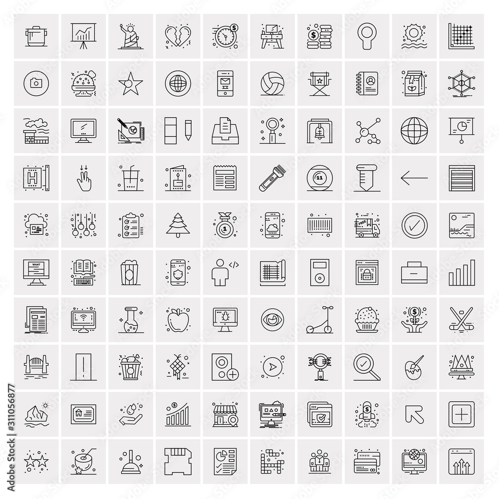 Pack of 100 Universal Line Icons for Mobile and Web - obrazy, fototapety, plakaty 