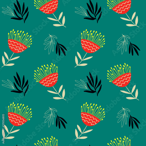 Native australian flowers and leaves, seamless pattern