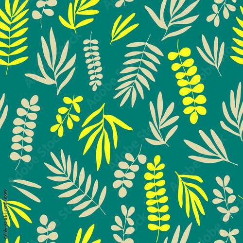 Decorative leaves, vector seamless pattern