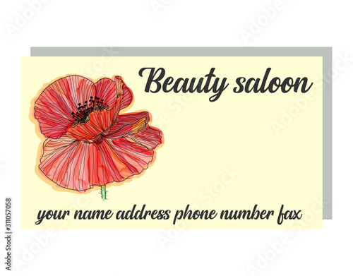 Business card for a beauty salon with watercolor poppies  stylish business design