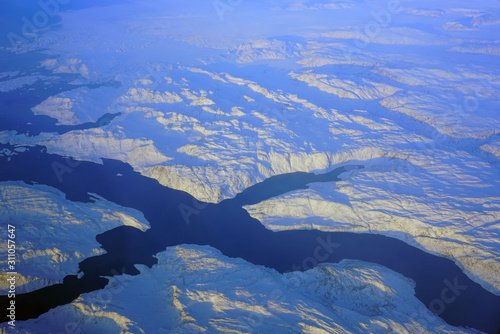 Aerial view of Greenland covered with ice and snow photo