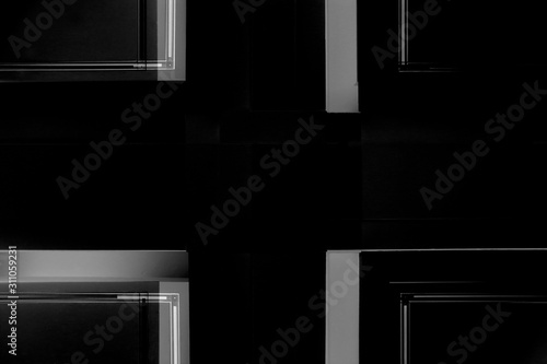 Photo of ceiling elements reworked in grunge technique. Abstract minimal architecture, interior or technology image with cross structure. Modern geometric background with rectangles and stripes.