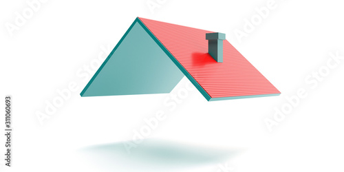 Quadro su tela Red tile roof isolated against white background. 3d illustration
