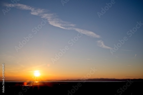 Sunset across Morecambe Bay view towards Lake District