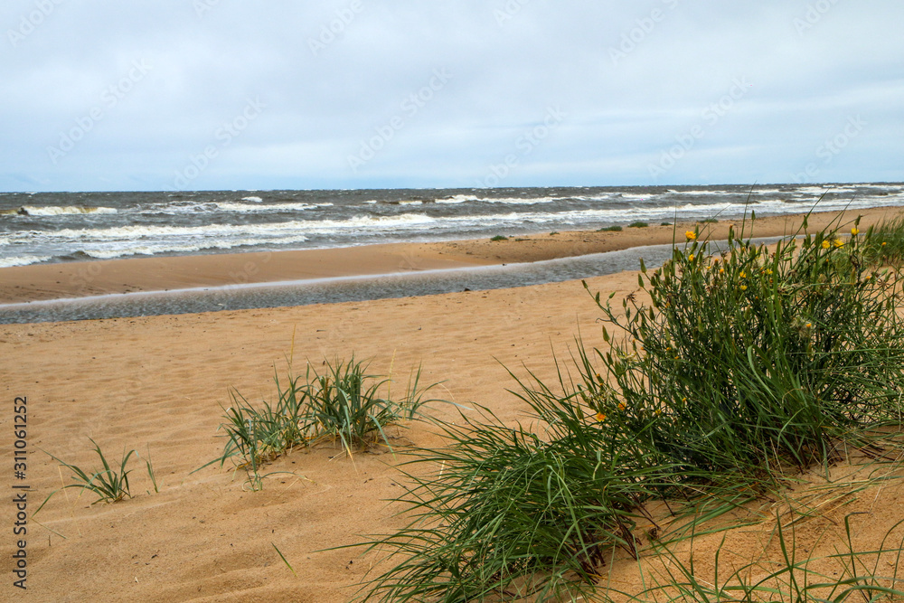 The baltic coast in Latvia during the rainy and windy day. The sea is wild and the waves are quite big. The beaches are empty. The baltic coast in Latvia during the rainy and windy day. The sea is wild and the waves are quite big. The beaches are empty.