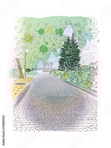 Alley in the park on the outskirts of the city