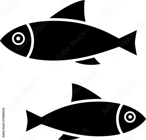 Black Fish icon isolated on white background.  Vector Illustration