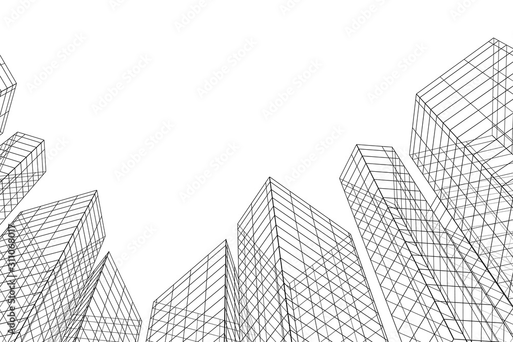 Abstract architectural background. Linear 3D illustration. Concept sketch. Vector Abstract architectural background. Linear 3D illustration. Concept sketch. Vector