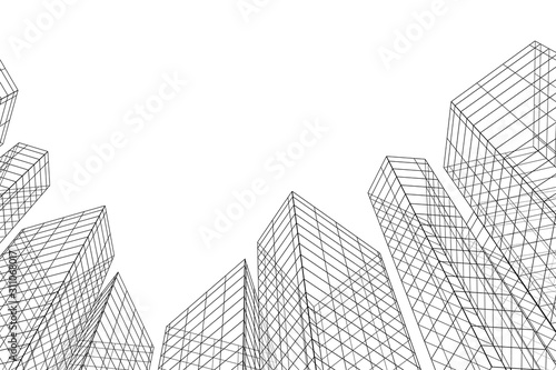 Abstract architectural background. Linear 3D illustration. Concept sketch. Vector photo