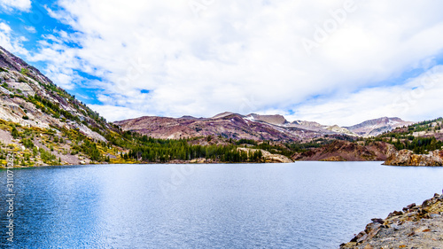 The clear glacial water of Tioga Lake at an elevation of 2938m on Tioga Pass in the eastern part of Yosemite National Park, California, United States