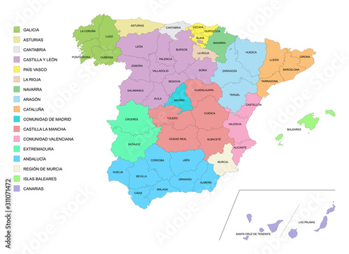 Carte d'Espagne avec détail des provinces et des communautés  photo
