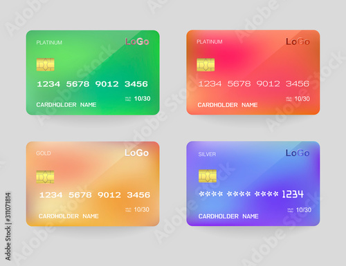 Set of Realistic detailed templates design for Debit card, Credit card.