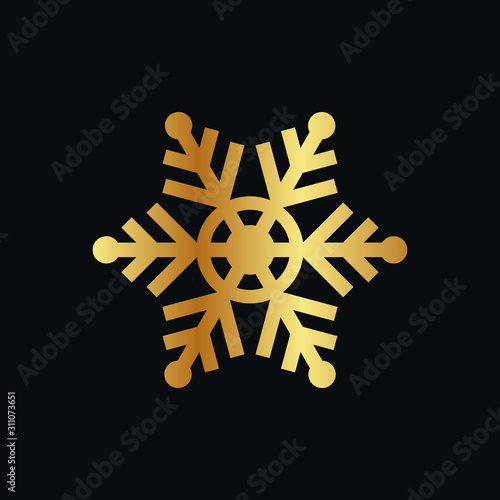 Cute Snowflake Icon vector  Christmas Holiday Winter snowflake Logo Design. Gold Snowflake Vector illustration with black Background.