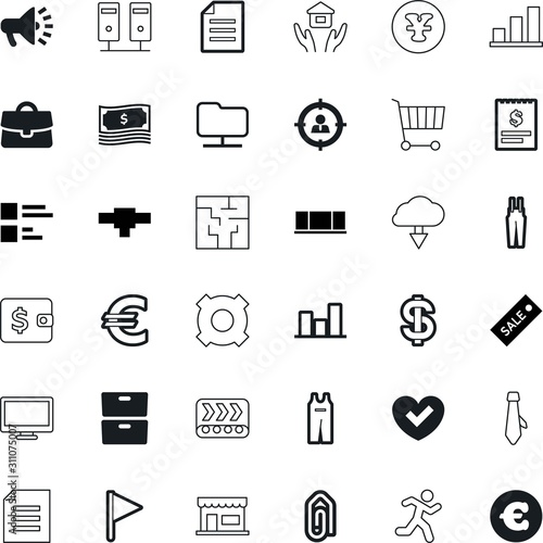 business vector icon set such as: action, simbol, loud, generated, laptop, archive, icone, running, trolley, finish, apparel, marker, tags, athlete, attach, volume, health, seo, check, invoice, run