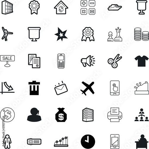 business vector icon set such as: america, treasure, video, megaphone, special, siren, rising, game, bursting, signature, research, sky, deadline, checkmate, plane, student, online, conflict, buy