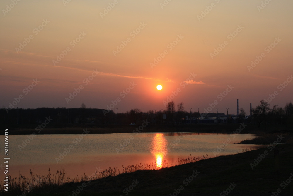 beautiful spring sunset in Belarus