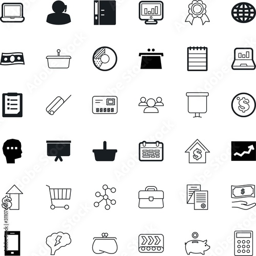 business vector icon set such as: icons, linear, checklist, satellite, stress, thinking, solution, charts, cellular, exchange, reflection, investment, file, badge, salary, red, manager, research