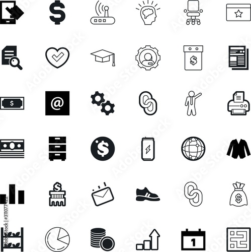 business vector icon set such as: digital, favorite, glass, wifi, increase, brush, liquid, achievement, color, press, check, run, agreement, sack, antenna, casino, classic, shoes, cogs, garden