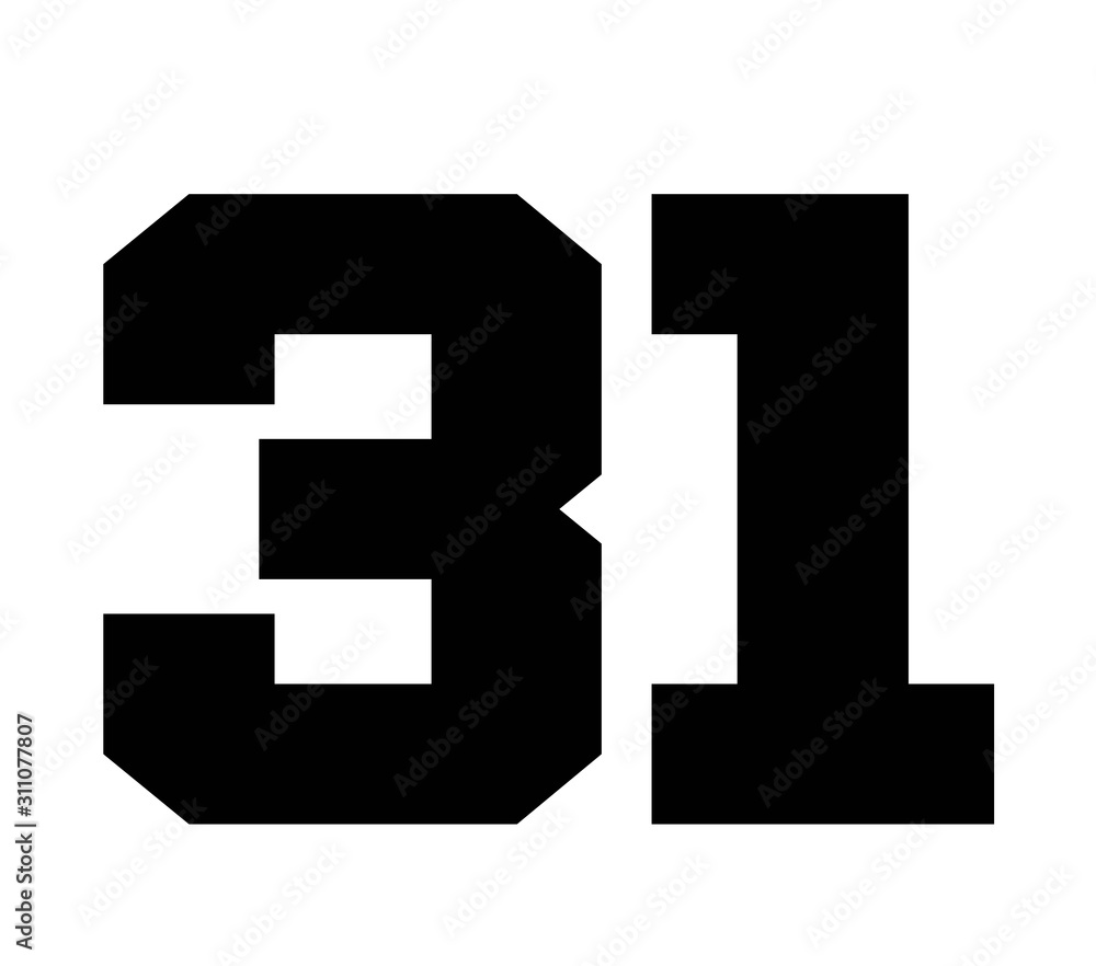 31,Classic Vintage Sport Jersey Number, Uniform numbers in black as fat  fonts, number. For American football, baseball or basketball and ice  Hockey. Stock Illustration | Adobe Stock