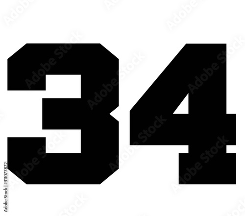 34,Classic Vintage Sport Jersey Number, Uniform numbers in black ...