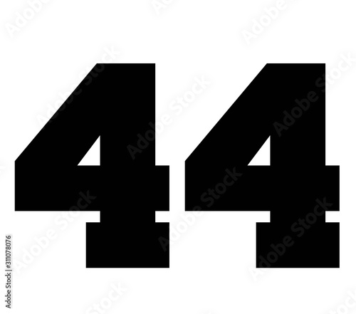 44,Classic Vintage Sport Jersey Number, Uniform numbers in black as fat fonts, number. For American football, baseball or basketball and ice Hockey.