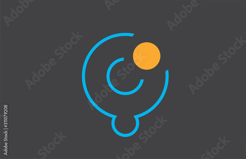 letter q logo line alphabet design icon in blue orange for business with dot
