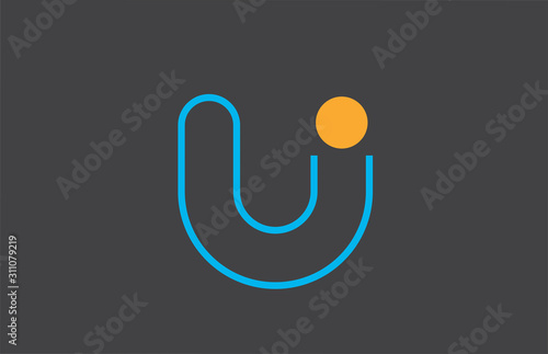 letter u logo line alphabet design icon in blue orange for business with dot