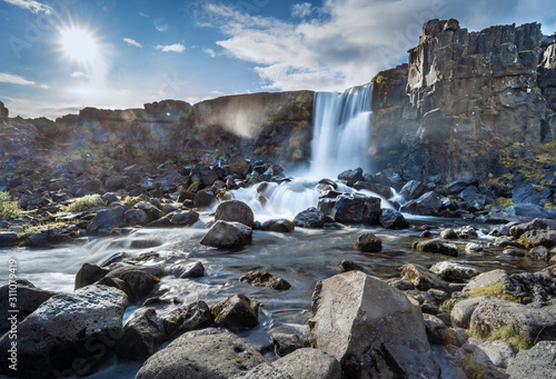 Þingvellir or Thingvellir national park in Iceland, is a site of historical, cultural, and geological significance, the fissure devides the tectonic plates of America and Eurasia photo