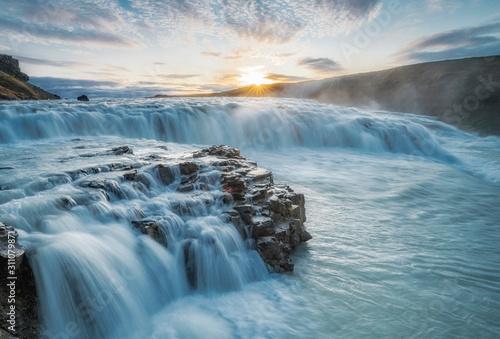 Gullfoss waterfall at sunri...
