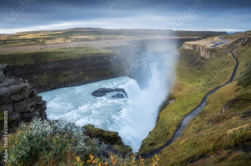 Fototapeta Naklejka Na Ścianę i Meble -  Gullfoss waterfall at sunrise is the biggest waterfall in Iceland