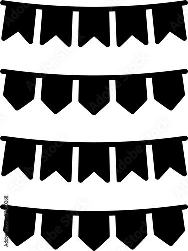 Black Carnival garland with flags icon isolated on white background. Party pennants for birthday celebration, festival and fair decoration.  Vector Illustration