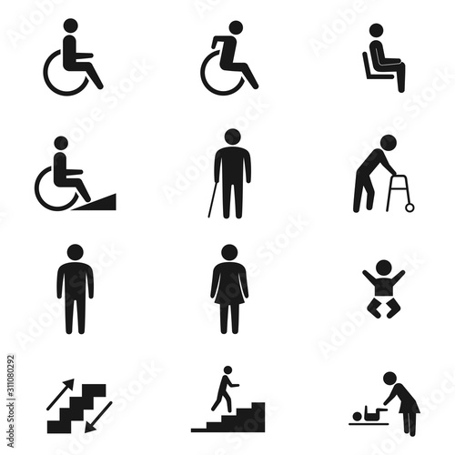 public people facilities icon, disabled handicap icons, vector illustration on white background