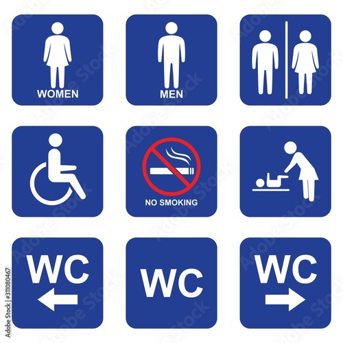 toilet vector icons set, boy or girl restroom wc. Vector Illustration
