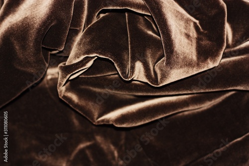 Beautiful fabric brown velvet close up view
