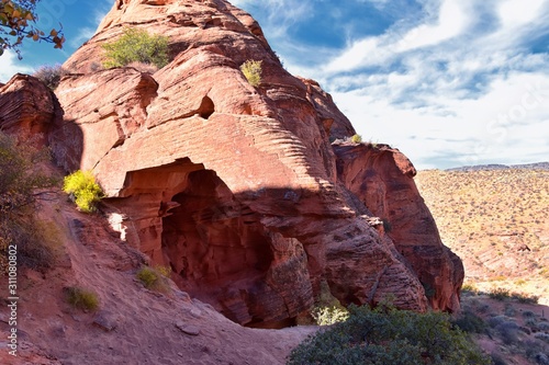 Photography Elephant Arch in Red Cliffs National Conservation Area Wilderness and Snow Canyon State Park hiking by St George, Utah in desert reserve