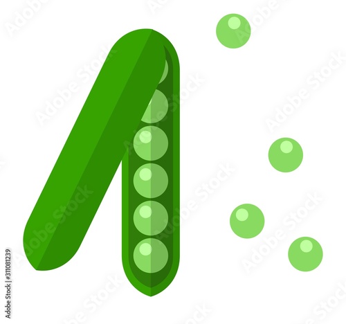 Pod of green pea vector icon flat isolated