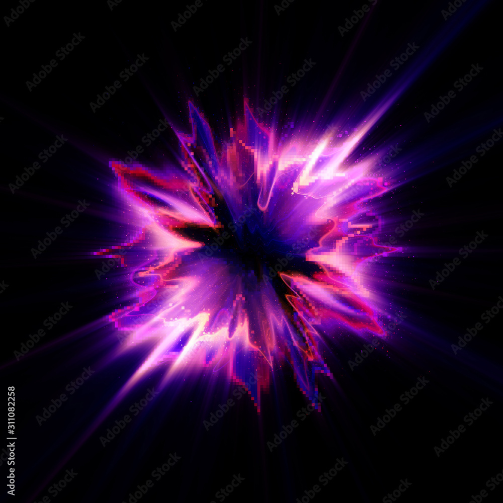 Abstract spacescape, black hole. Star on dark background. Magic explosion  star with particles. Speed of light. Motion blur. Journey to the universe.  Lights trail using zoom. light warp speed. Nebula Stock Illustration |